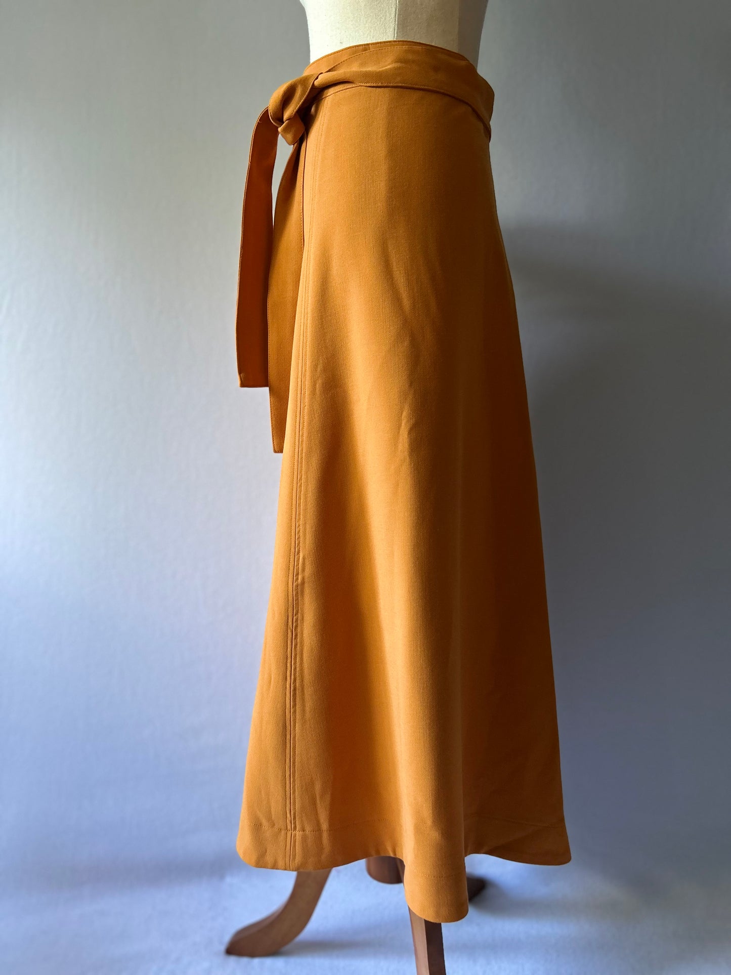 Burnt Orange  A-Line Midi Skirt with Tie Waist - Size 12
