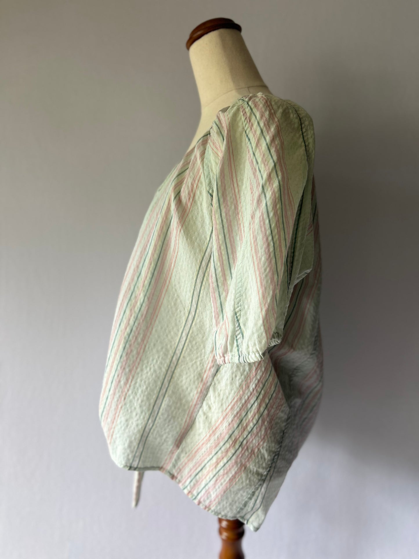 Striped Pastel Button-Up Blouse Size 10 – Cotton Blend