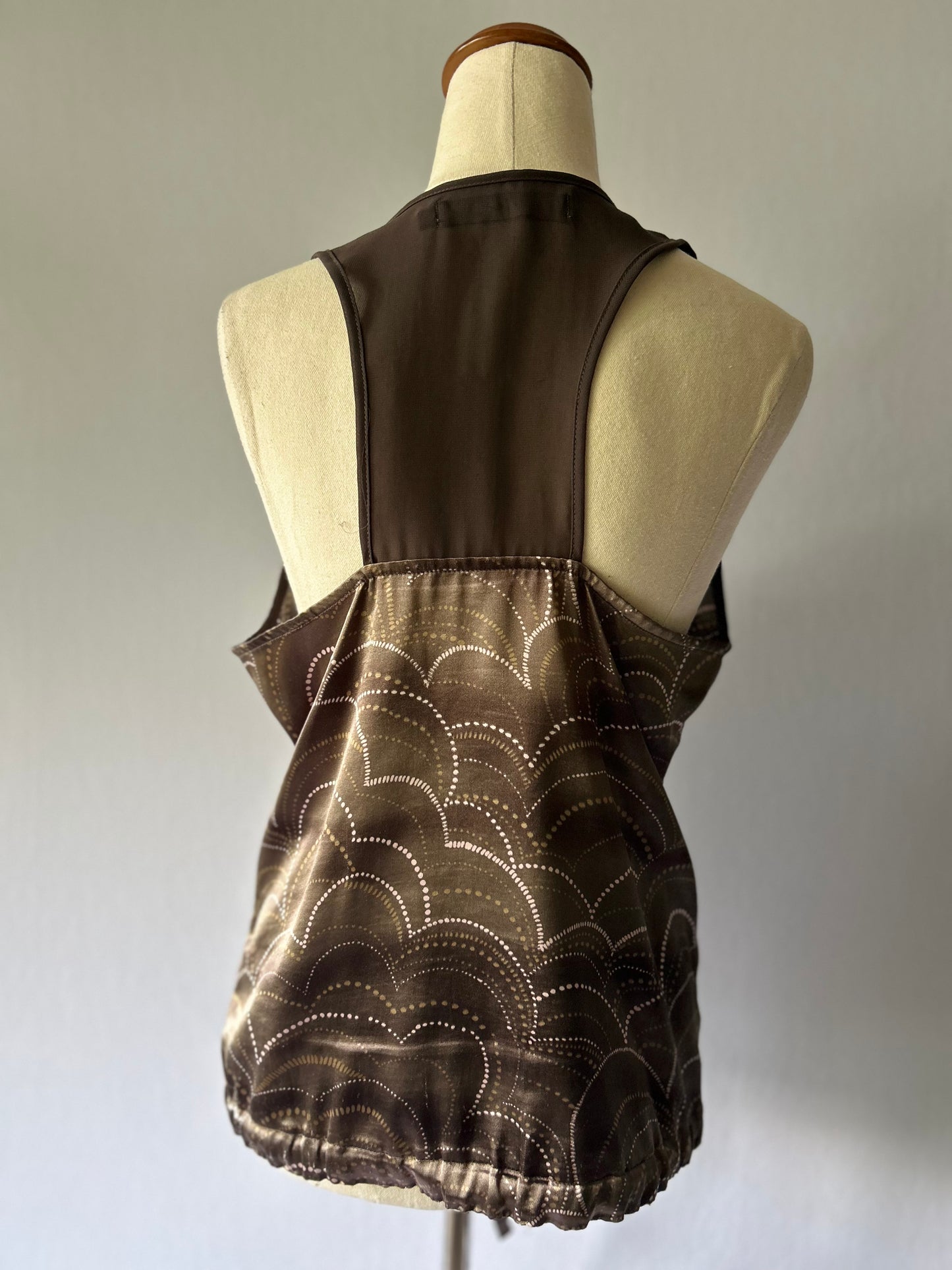 Max Vintage Satin Pleated Neck Drawstring Bubble Hem Top - Chocolate Brown - Size 12