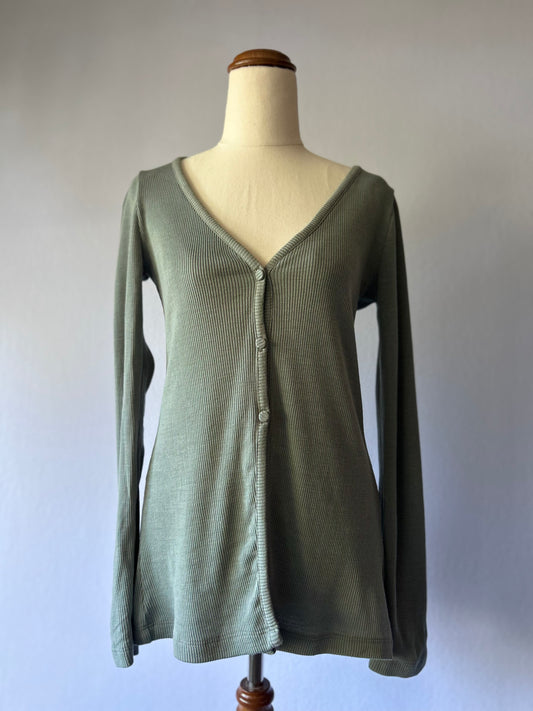 Kookai Sage Green Ribbed Merino Wool Cardigan - Size 8