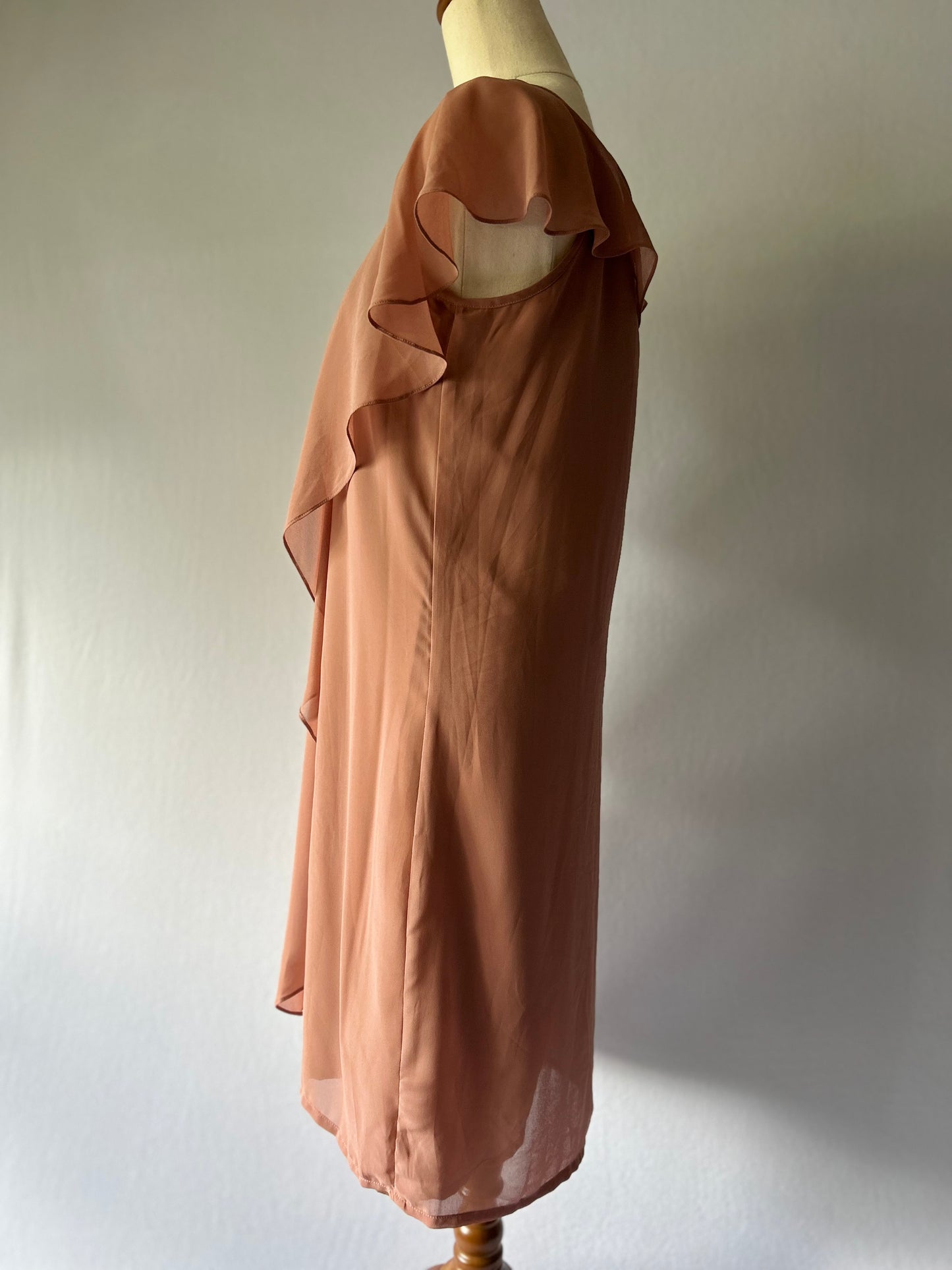 Nude Ruffle Detail Shift Dress - Polyester, size L