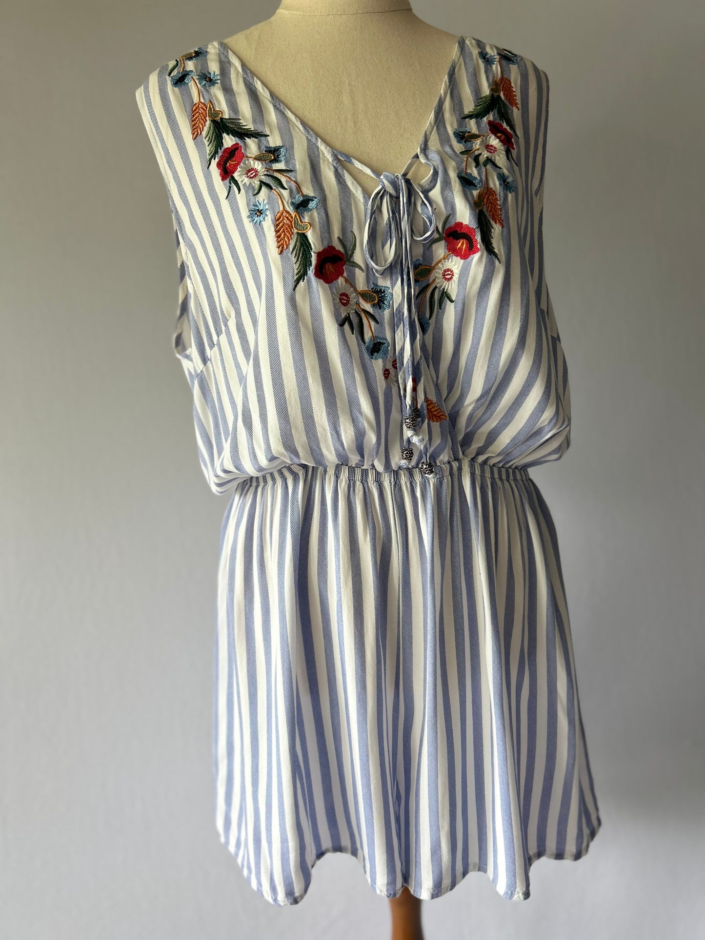 Striped Embroidered Playsuit – Size 14 (US 10 / EU 42) | 100% Viscose