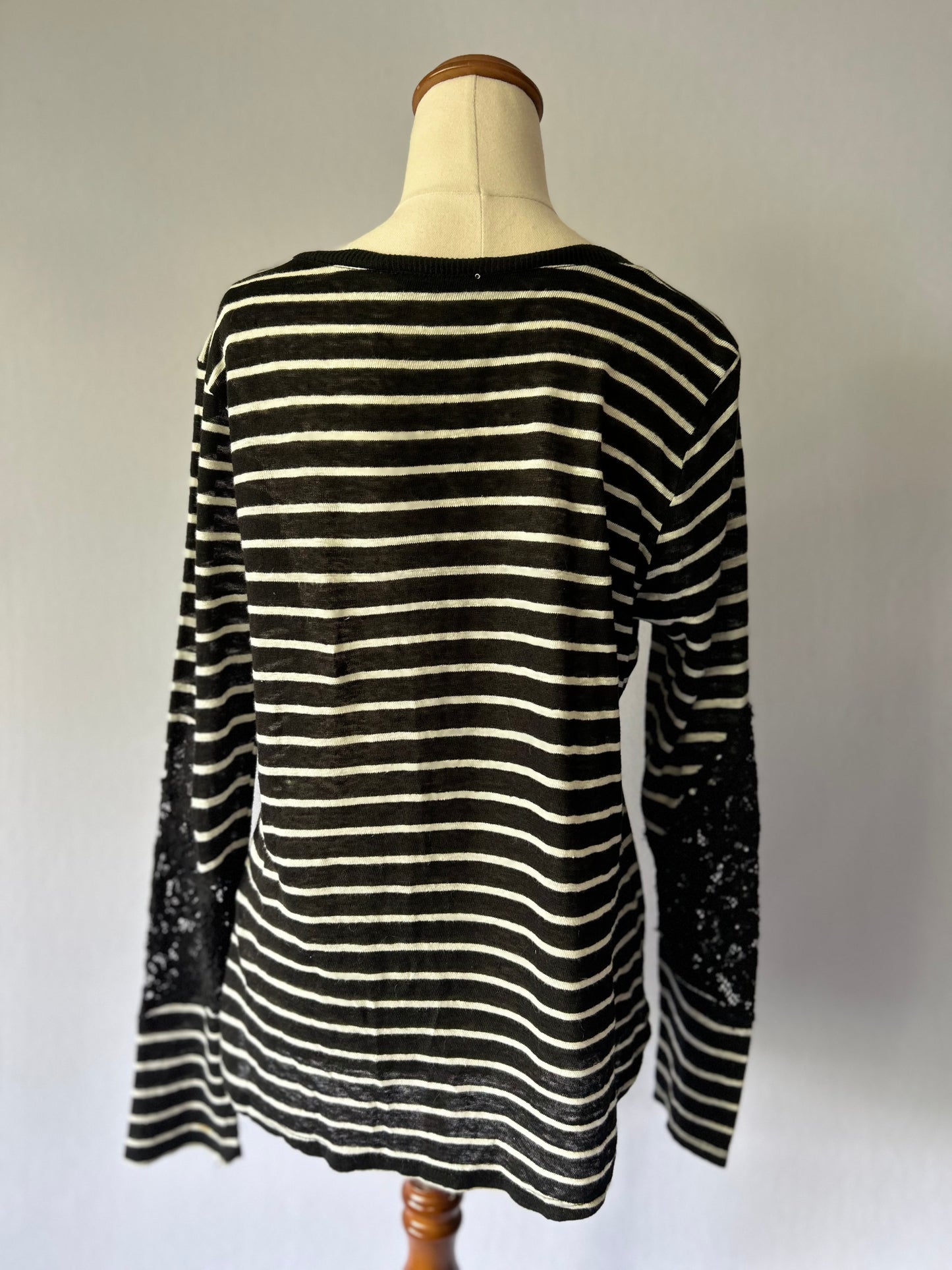 Zara Linen-Blend Lace-Detail Striped Top – Size M