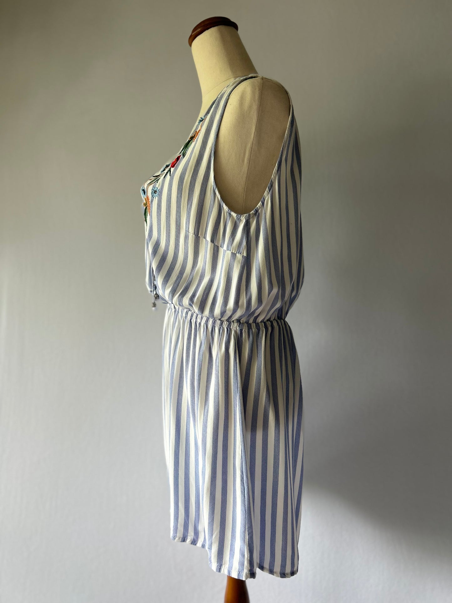 Striped Embroidered Playsuit – Size 14 (US 10 / EU 42) | 100% Viscose