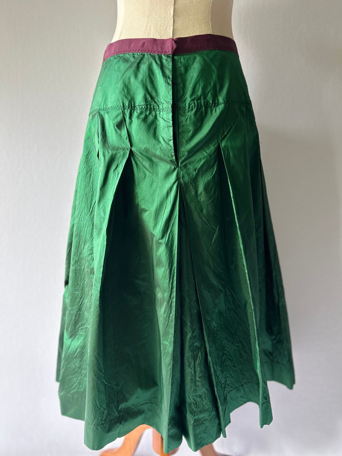 Australian Made 100% Pure Silk Taffeta Midi Skirt - Emerald Green - Size 10