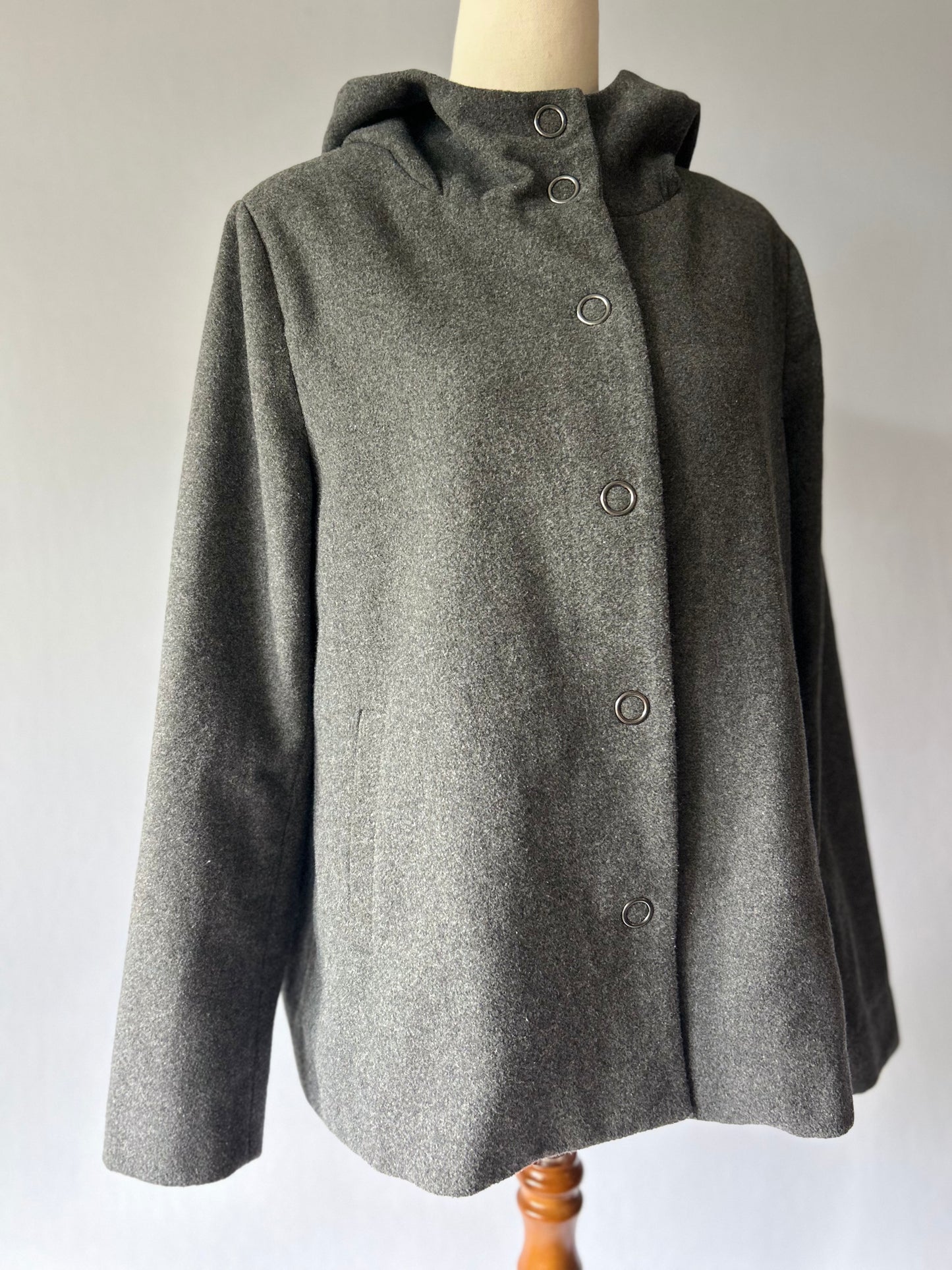 Max Wool-Blend Hooded Snap-Front Jacket - Charcoal Gray - Size 10