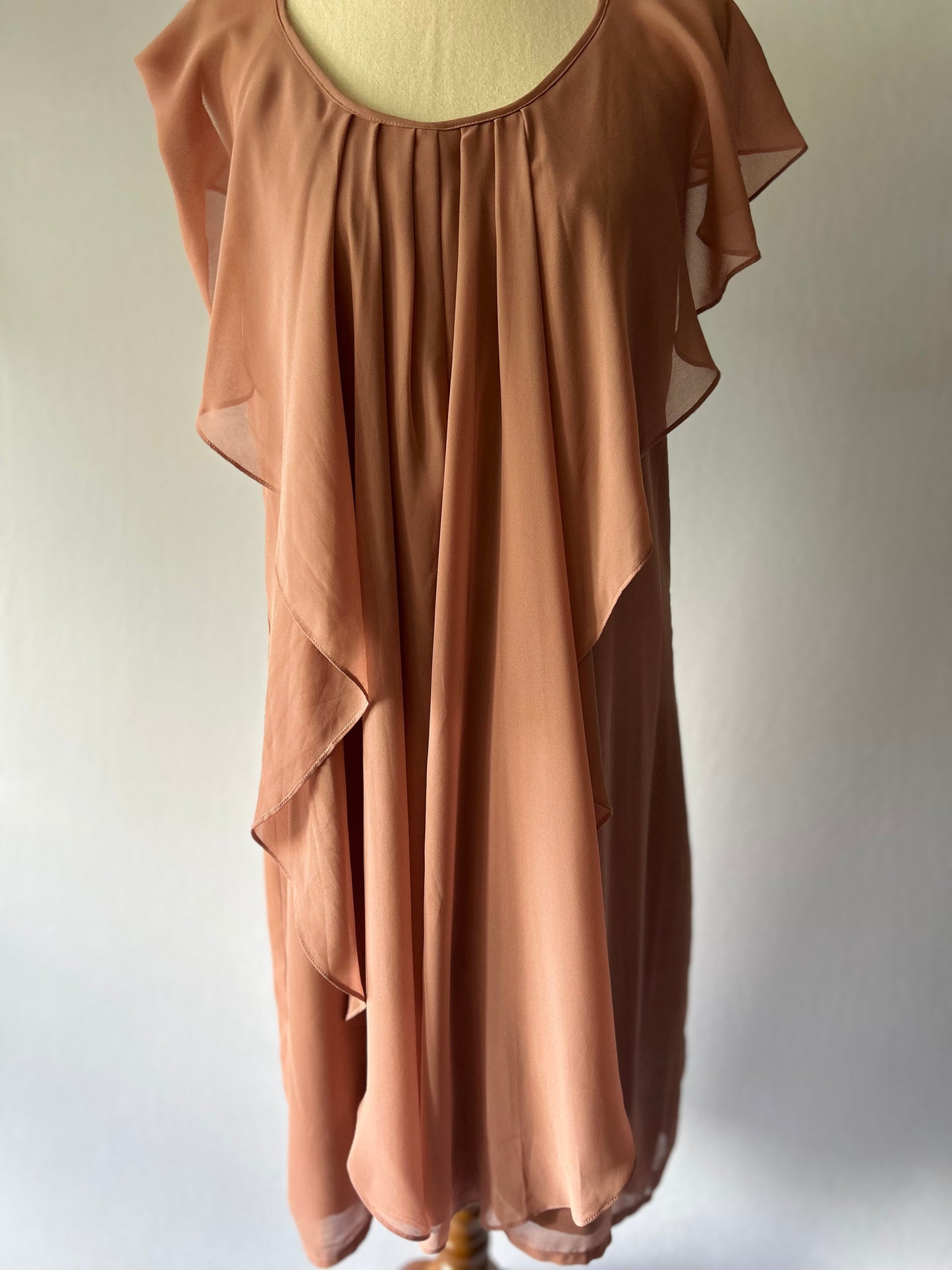 Nude Ruffle Detail Shift Dress - Polyester, size L