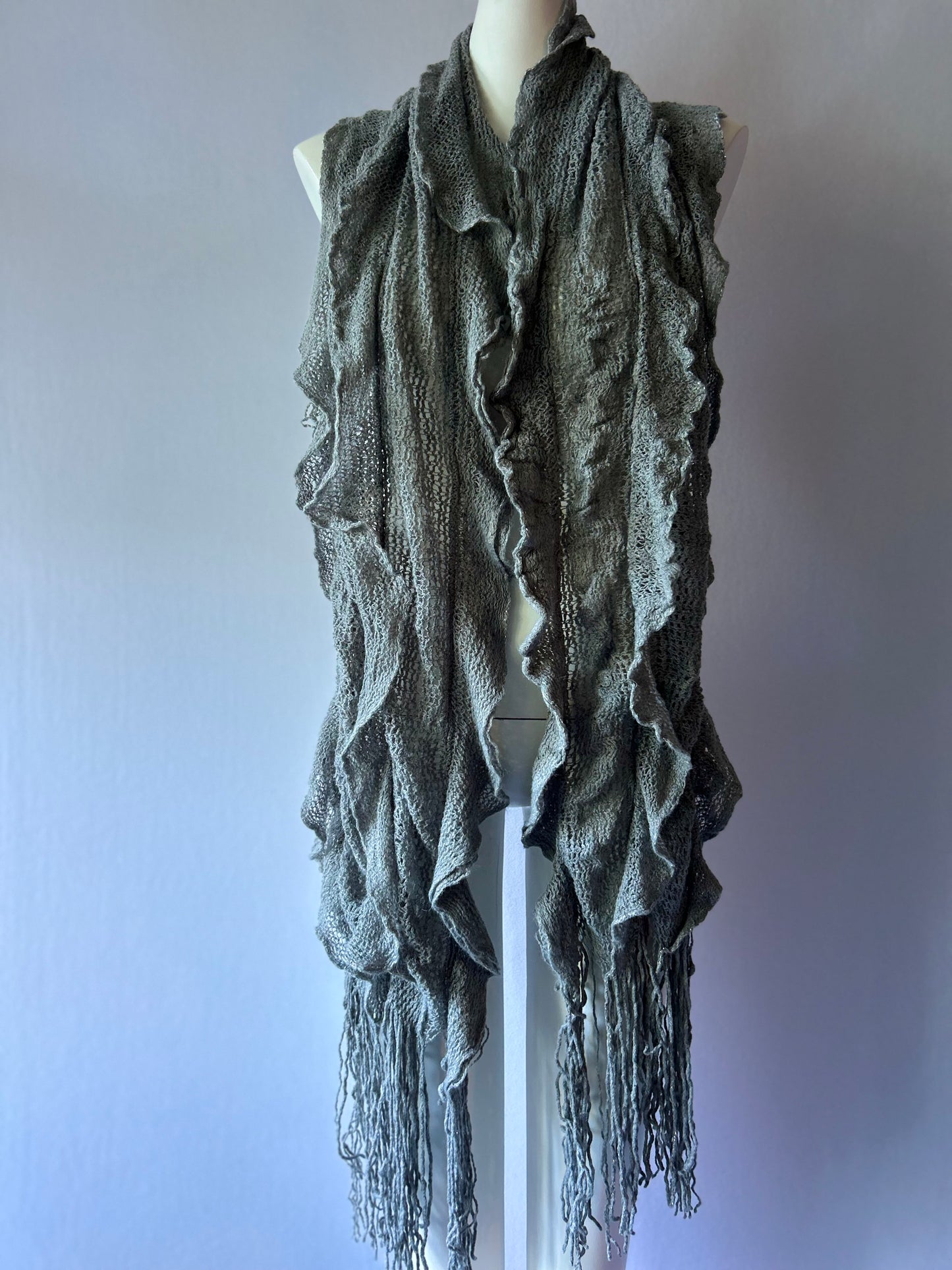 Romantic Lightweight Ruffled Edge Knit Scarf - Heather Slate Grey
