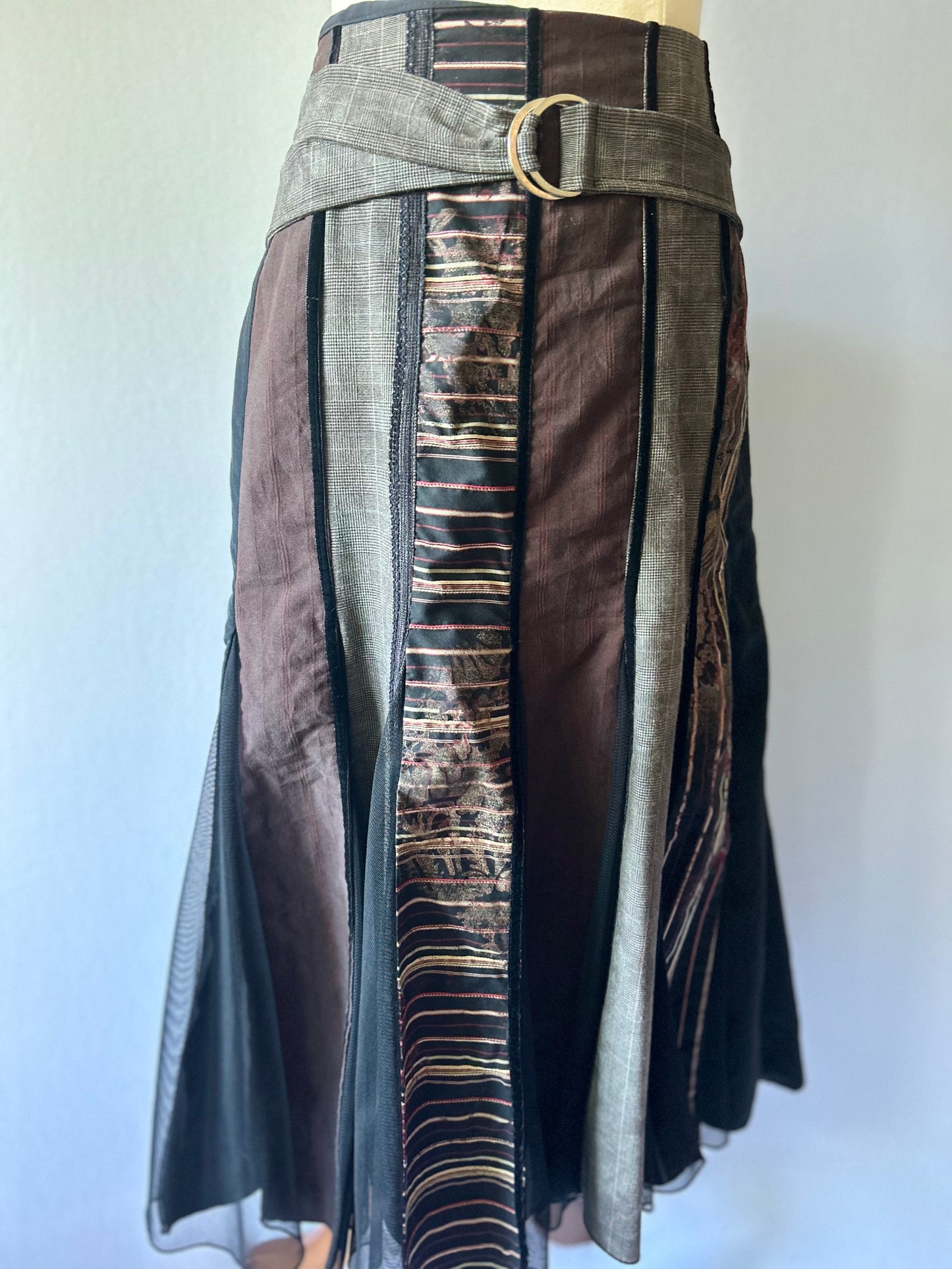 Lisa Law Mixed Media Patchwork Maxi Skirt - Size 14 | Belted A-Line Design
