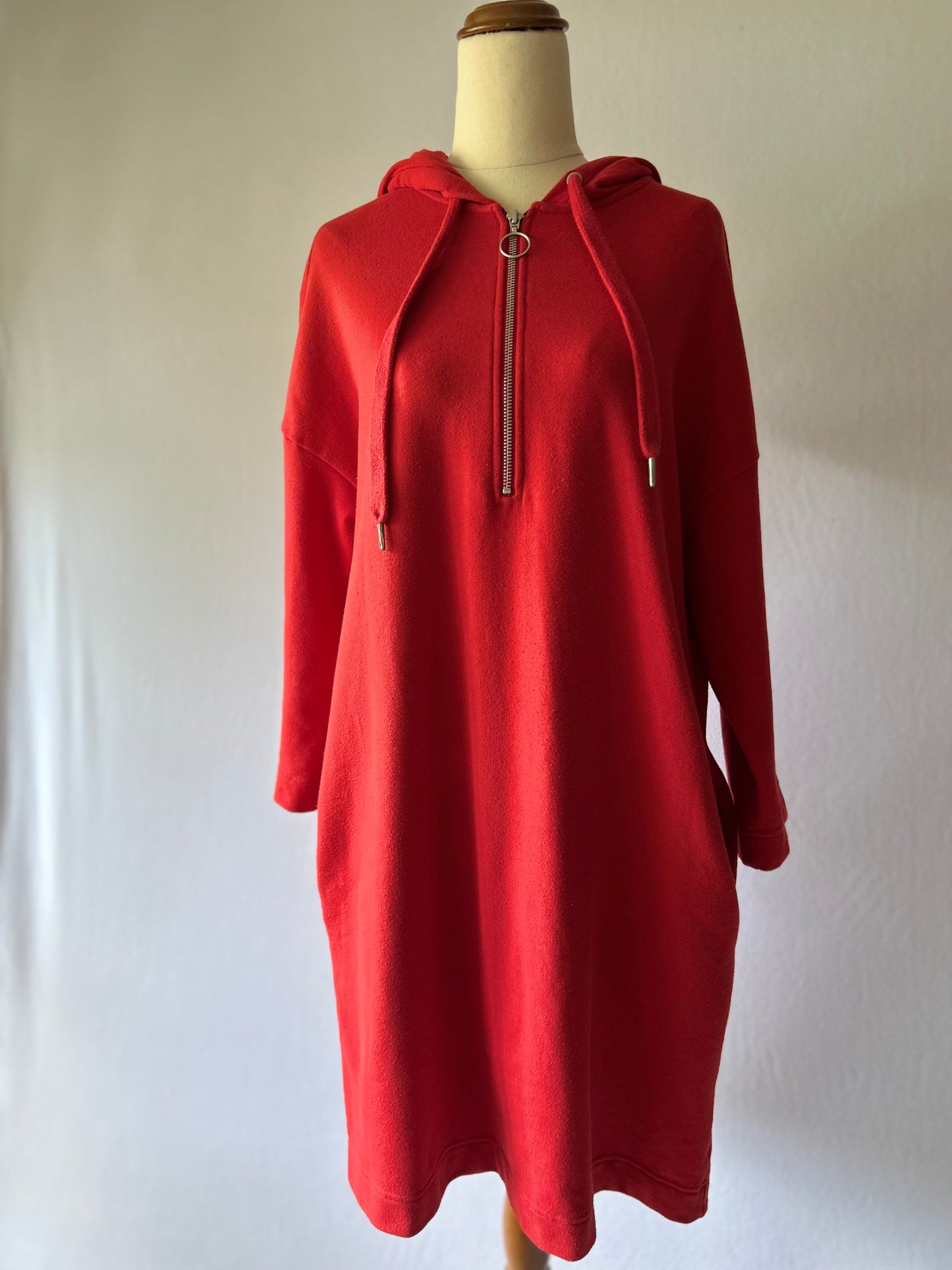 Monki Red Hoodie Dress with Pockets – Size M