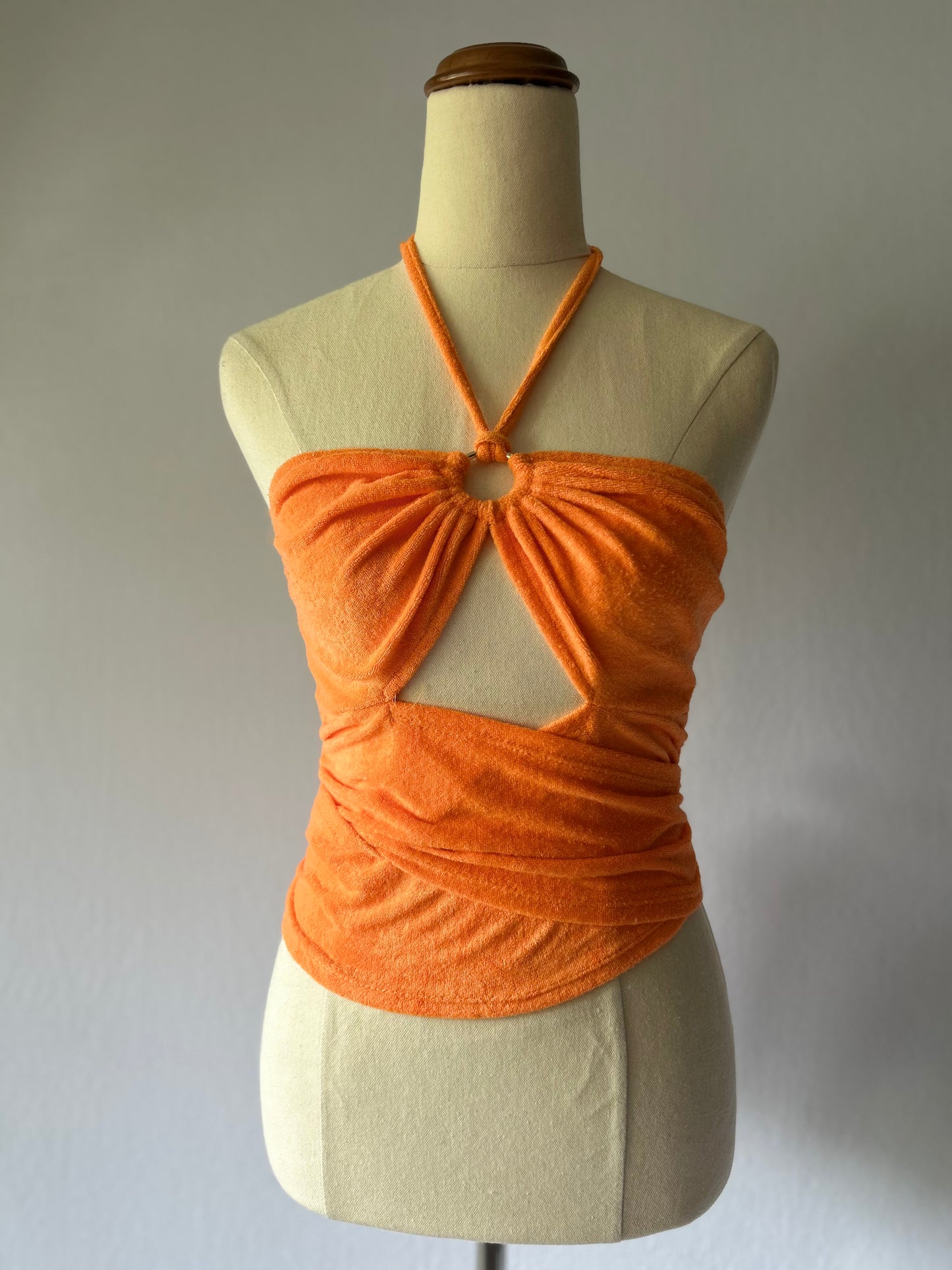 Orange Terry Cloth Halter Top with Cutout size small