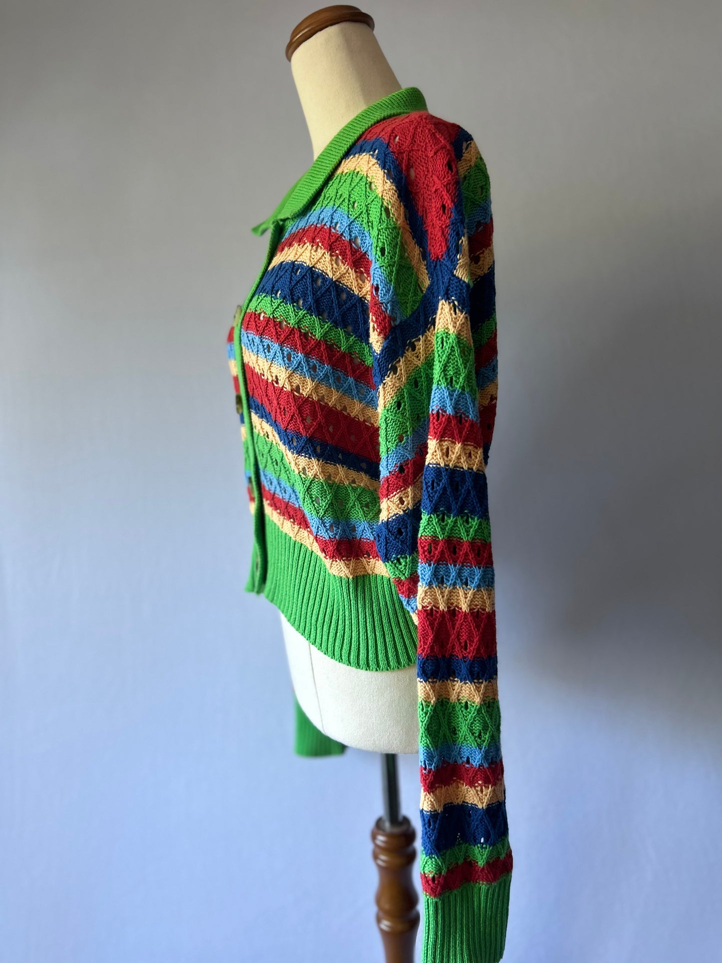 Colorful Striped Knit Cardigan – 100% Cotton, Size L