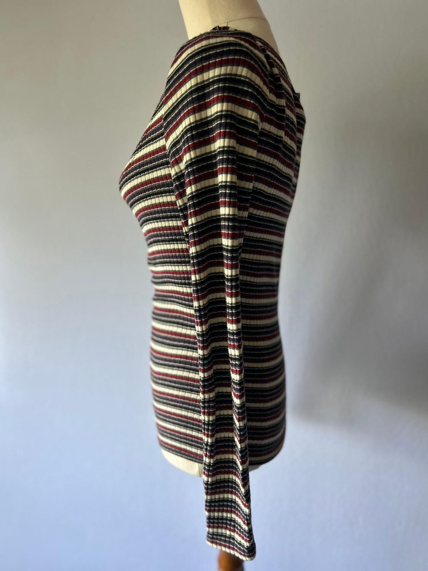 Striped Ribbed Long Sleeve Top – Size XS