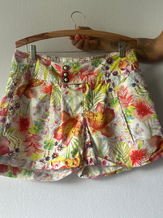 Colourful Floral Cotton Shorts – Size 42 / NZ 12