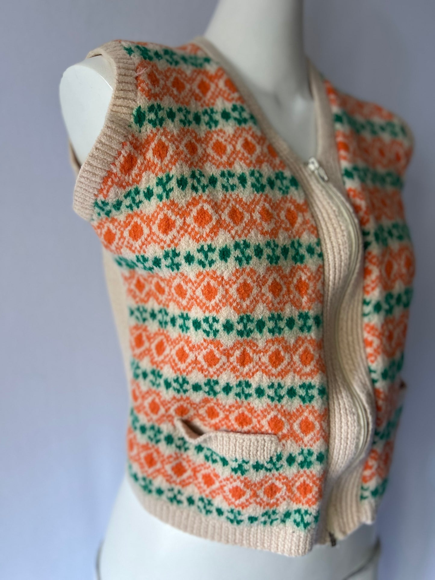 Vintage Fair Isle Wool Zip-Up Vest - Size Small