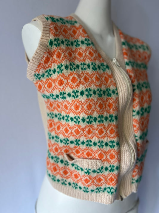 Vintage Fair Isle Wool Zip-Up Vest - Size Small