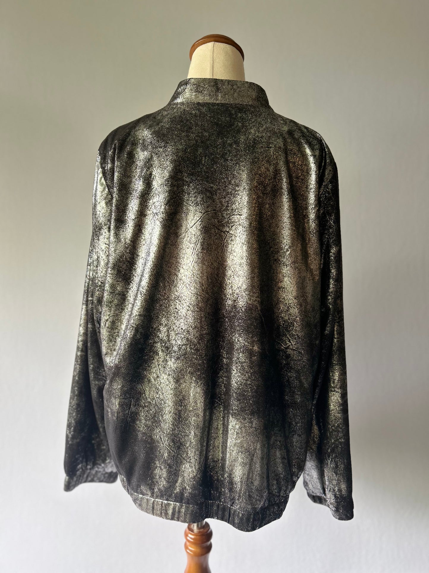 Metallic Silver Textured Bomber Jacket - Size L
