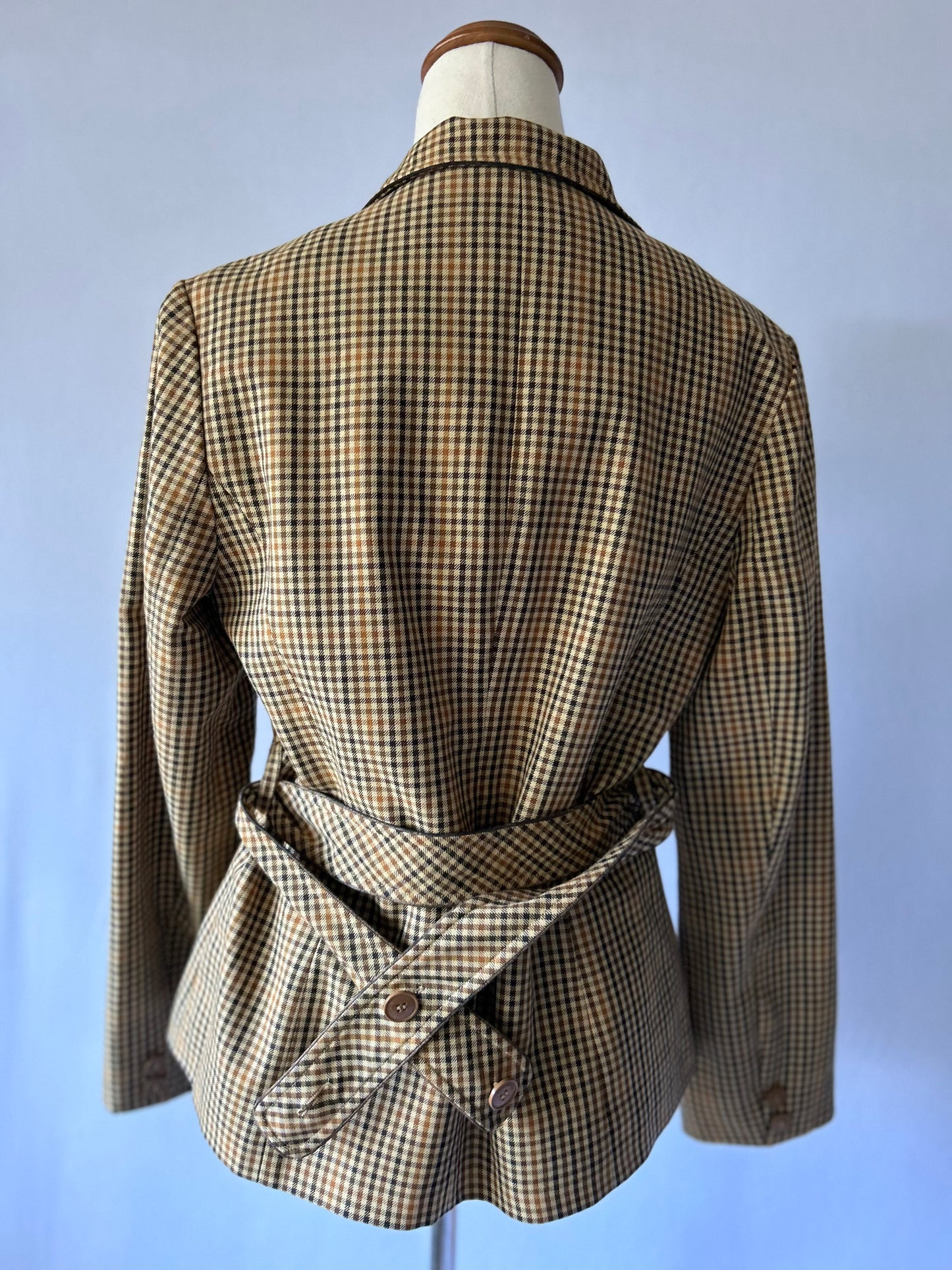 Vintage Checkered Belted Jacket – Size L