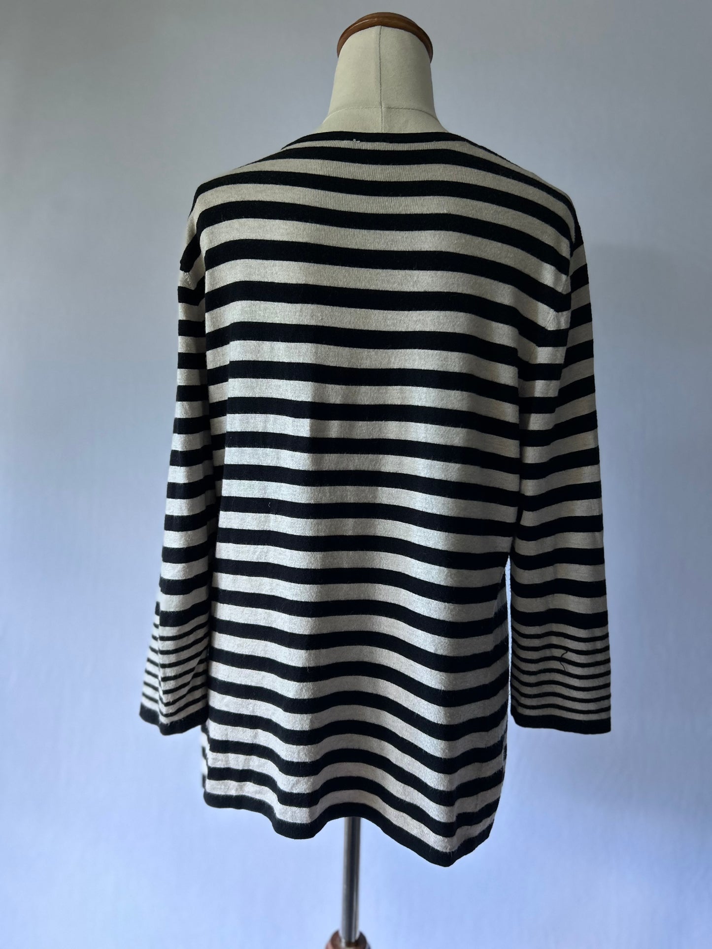 Black & White Striped Viscose Sweater with Rhinestone Detail – Size 38