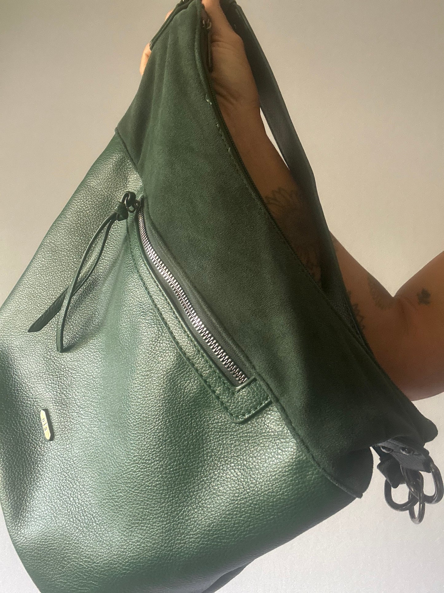 Forest Green Faux Leather Hobo Shoulder Bag - One Size