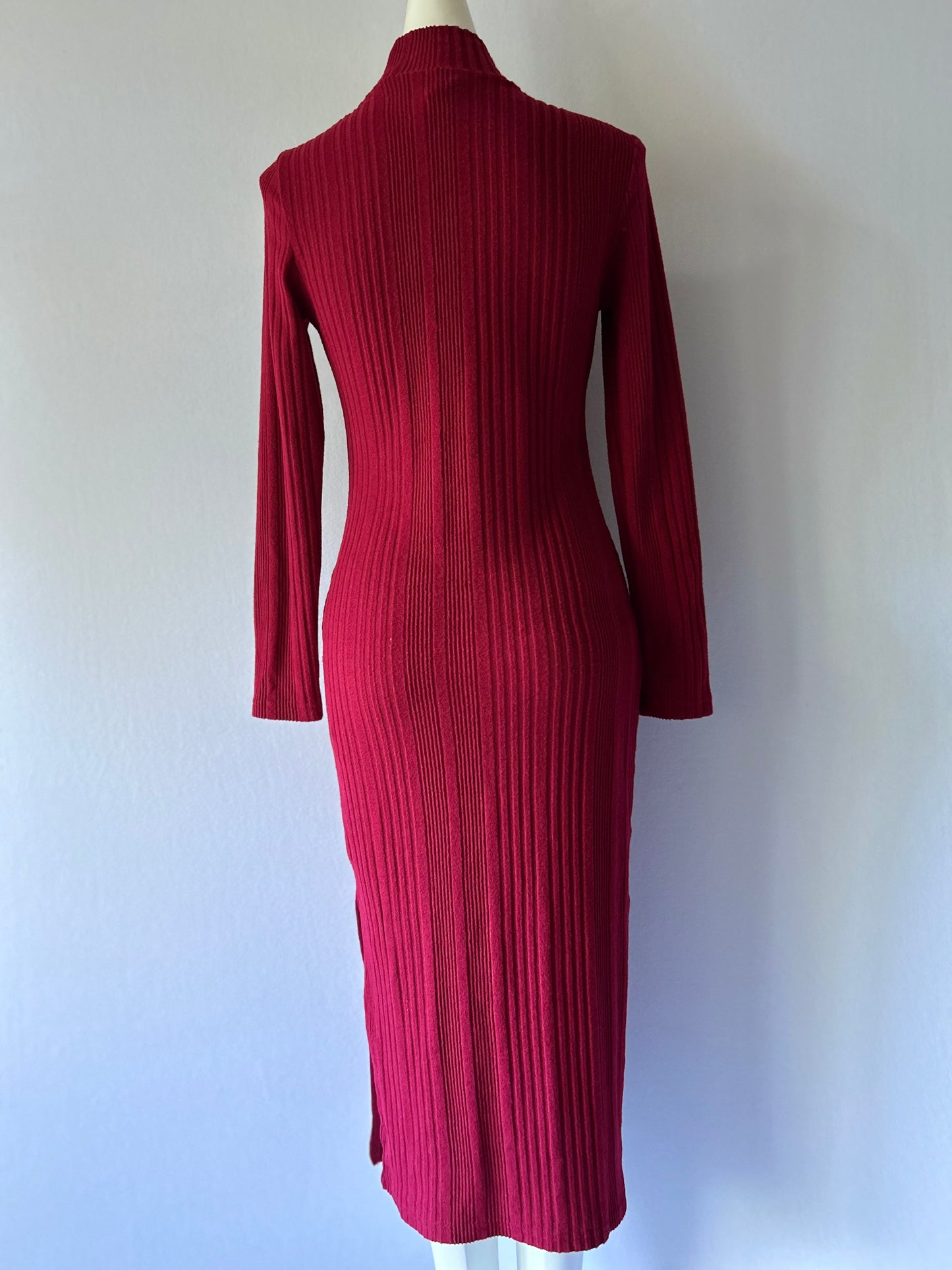 Red Ribbed Midi Dress - Size M