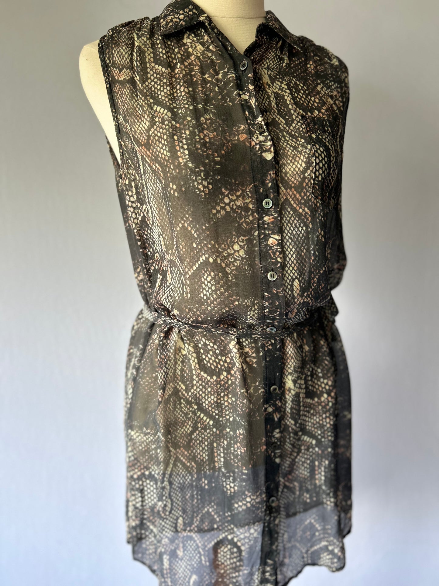 Storm Silk Snake Print Sleeveless Shirt Dress – Size Small