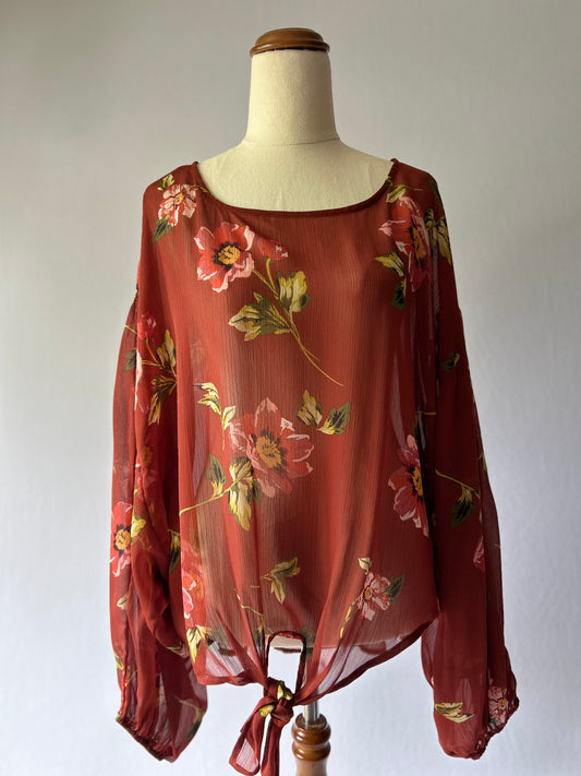 Terracotta Floral Blouse Size 18