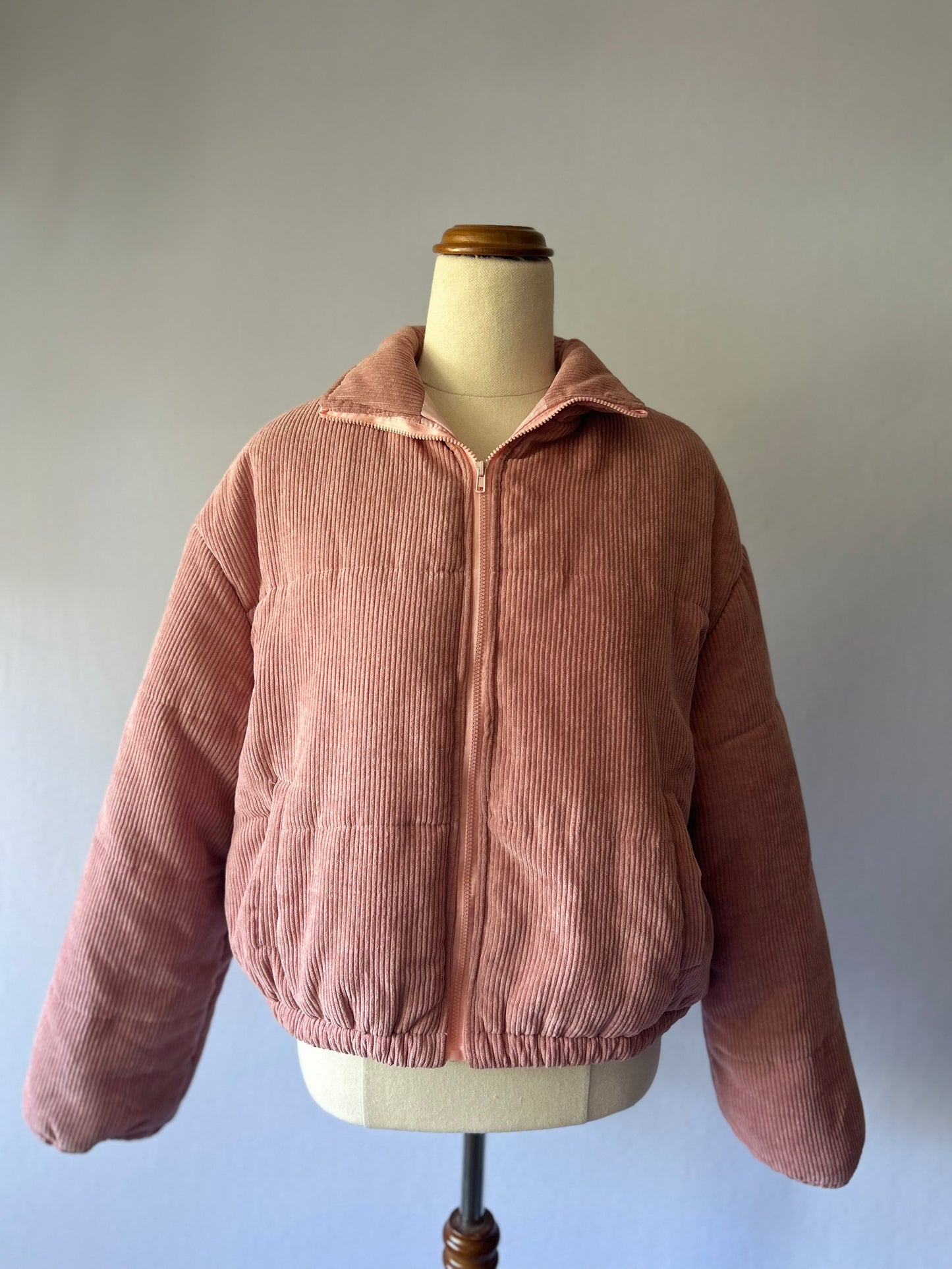 Dusty Rose Corduroy Quilted Puffer Jacket - Size S