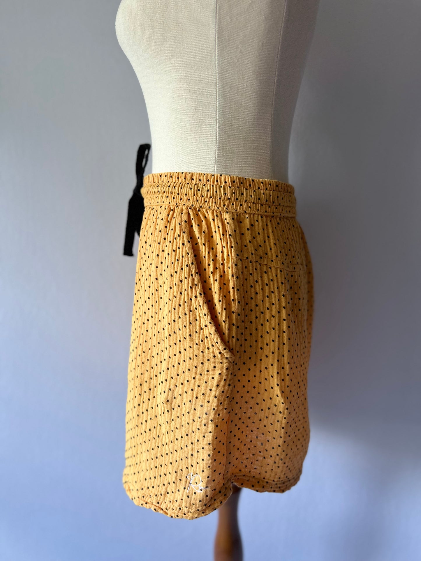 XS Polka Dot Cotton Bubble Skirt - Mustard Yellow