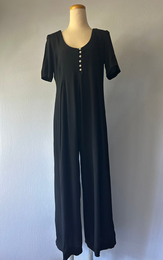 Vintage Black Jumpsuit – Size 10 – Shoulder Pads – Polyester