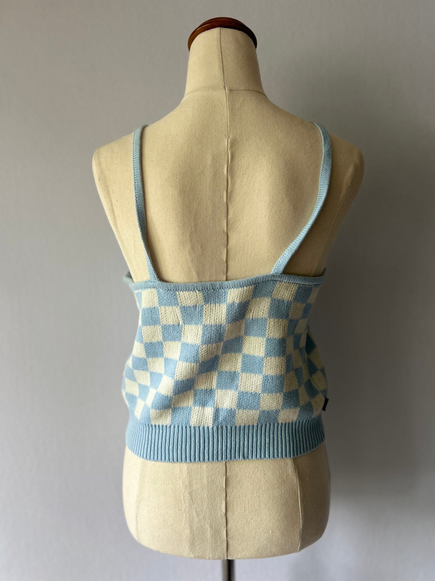 Size 10 | Blue Checkered Knit Tank Top – 100% Cotton
