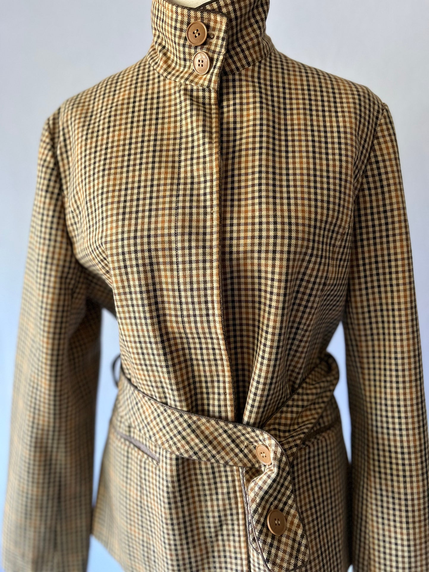Vintage Checkered Belted Jacket – Size L