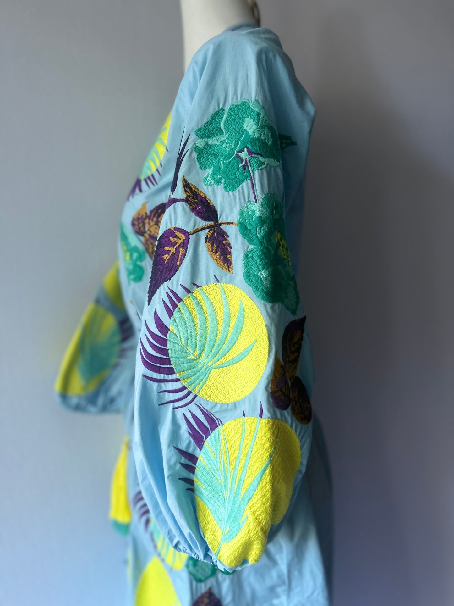 NWT Embroidered Botanical Cotton Mini Dress with Belt - Size S