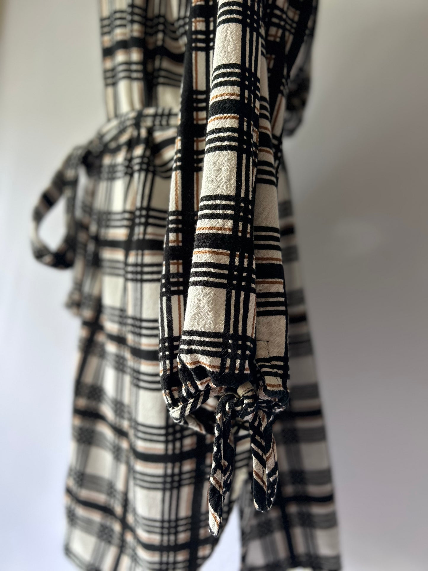 Beige & Black Plaid Cotton Shirt Dress with Belt – Size S