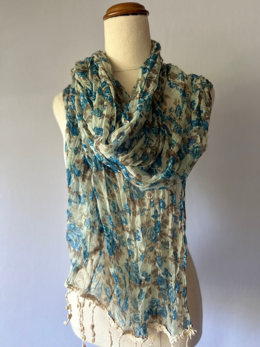 Floral Blue Sheer Scarf