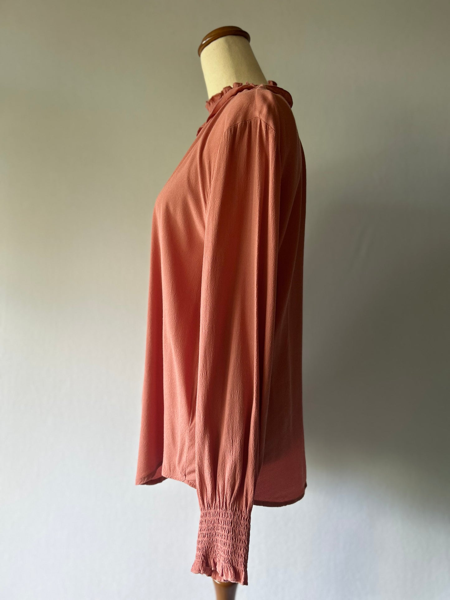 Gorman Old Pink Ruffle High Neck Blouse - Size 10