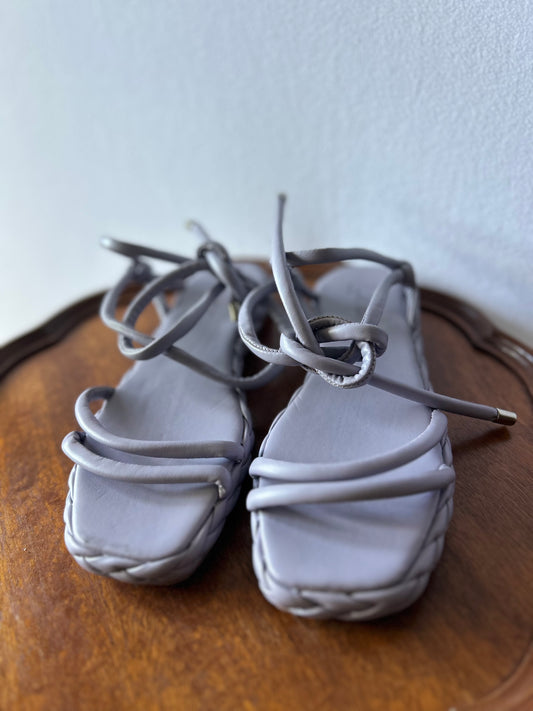 Brazilian Made Lilac Padded Strappy Lace-Up Flat Sandals - Size EU 37