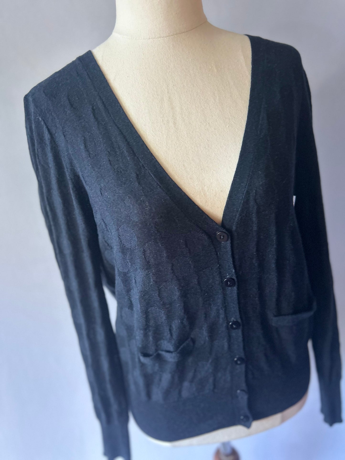 Gorman Textured Tencel, Wool & Alpaca Blend V-Neck Cardigan - Classic Black - Size 8