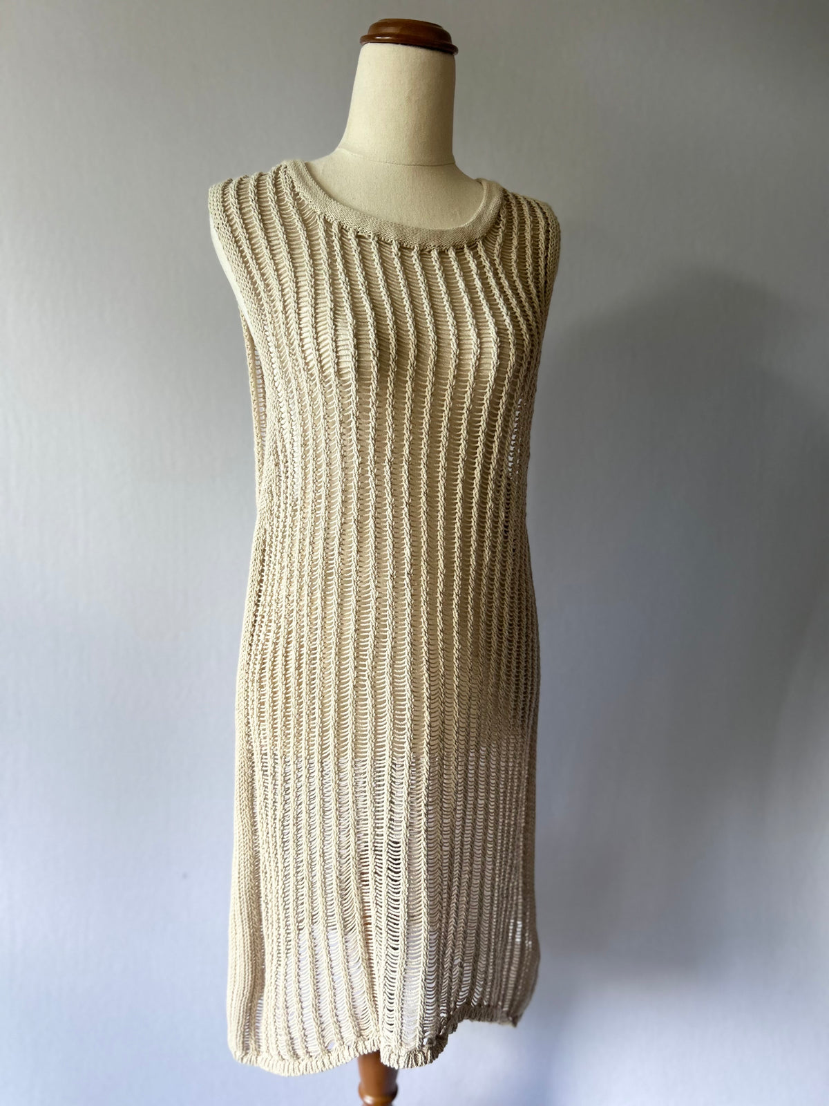 NWT Natural  Beach Ladder Knit Sheer Mini Dress - Size L