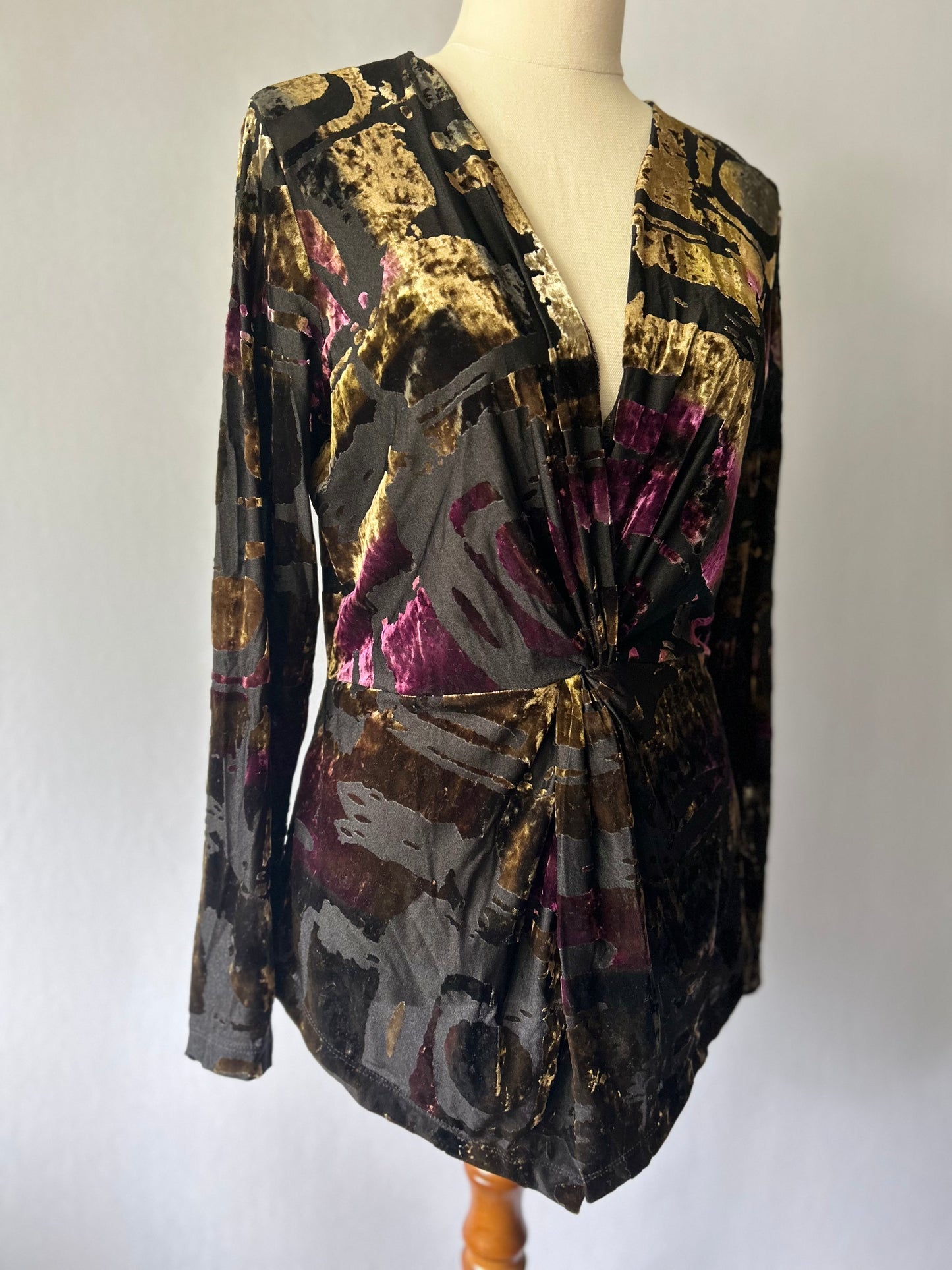 Frederick New Zealand Burnout Velvet Ruched Top – Size 12