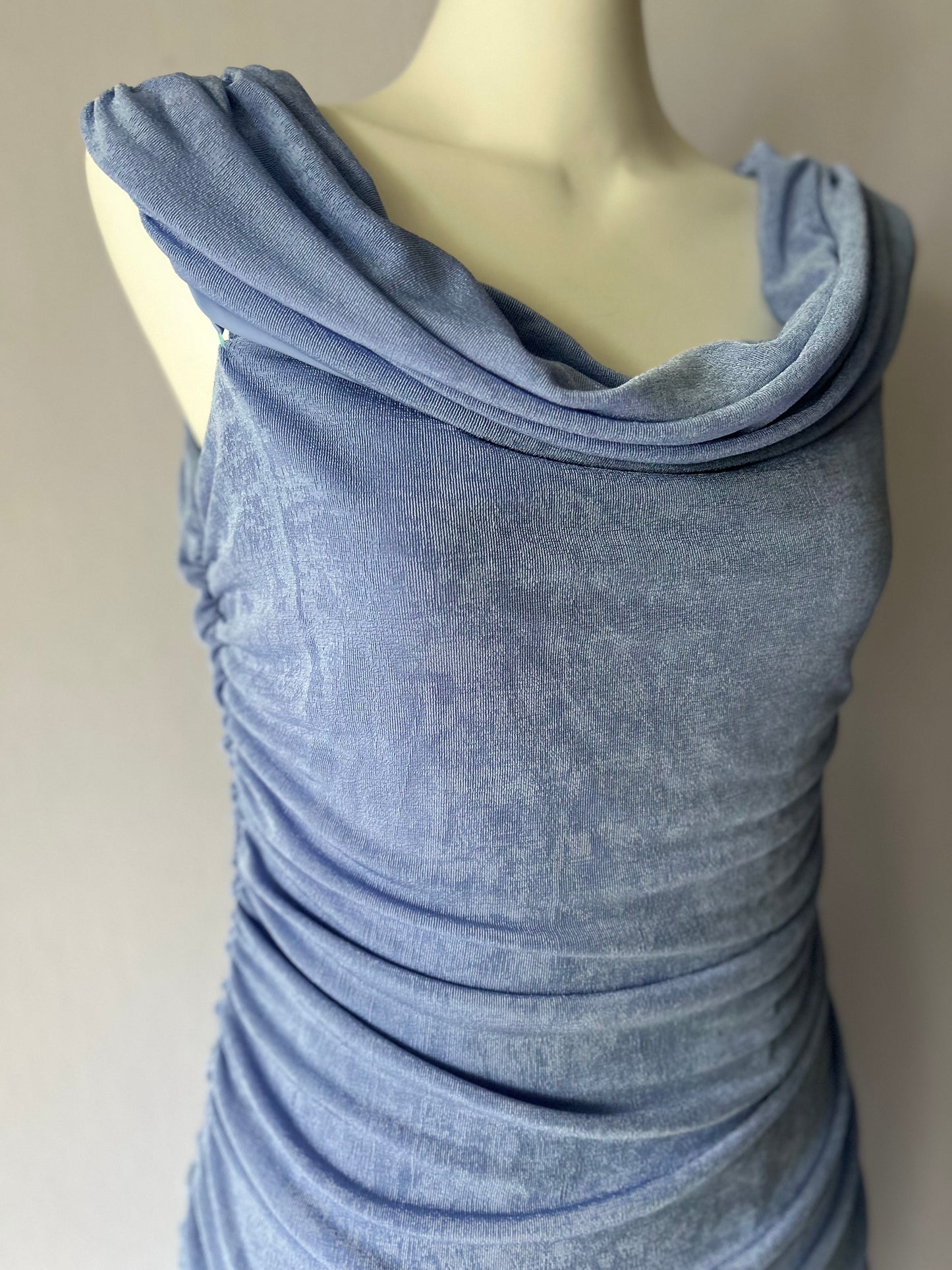 Periwinkle Ruched Cowl-Neck Maxi Dress - Size 14