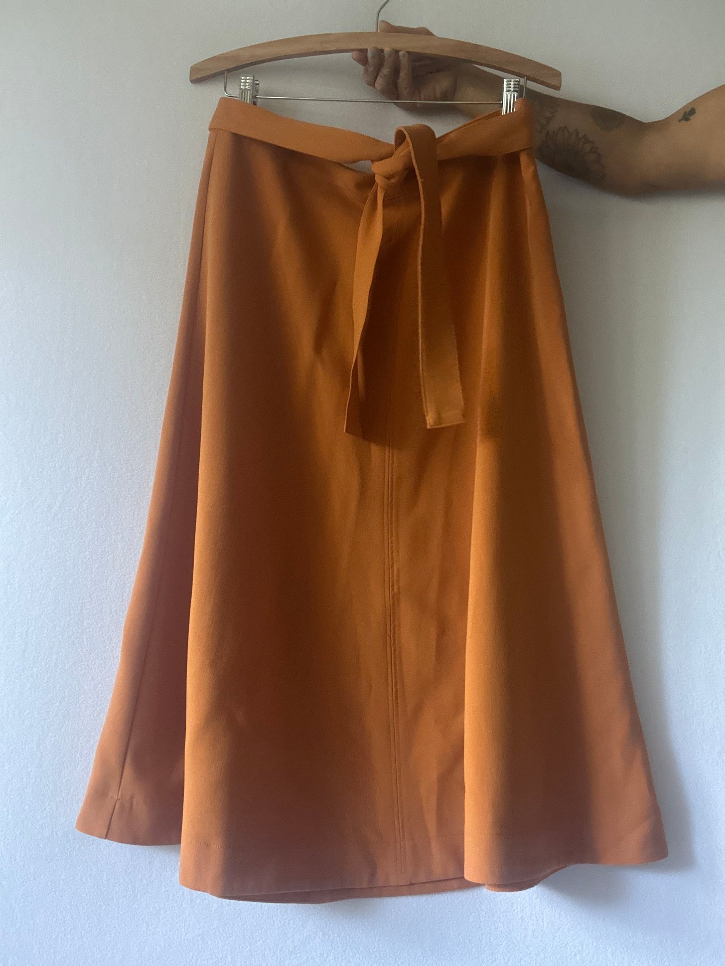 Burnt Orange  A-Line Midi Skirt with Tie Waist - Size 12