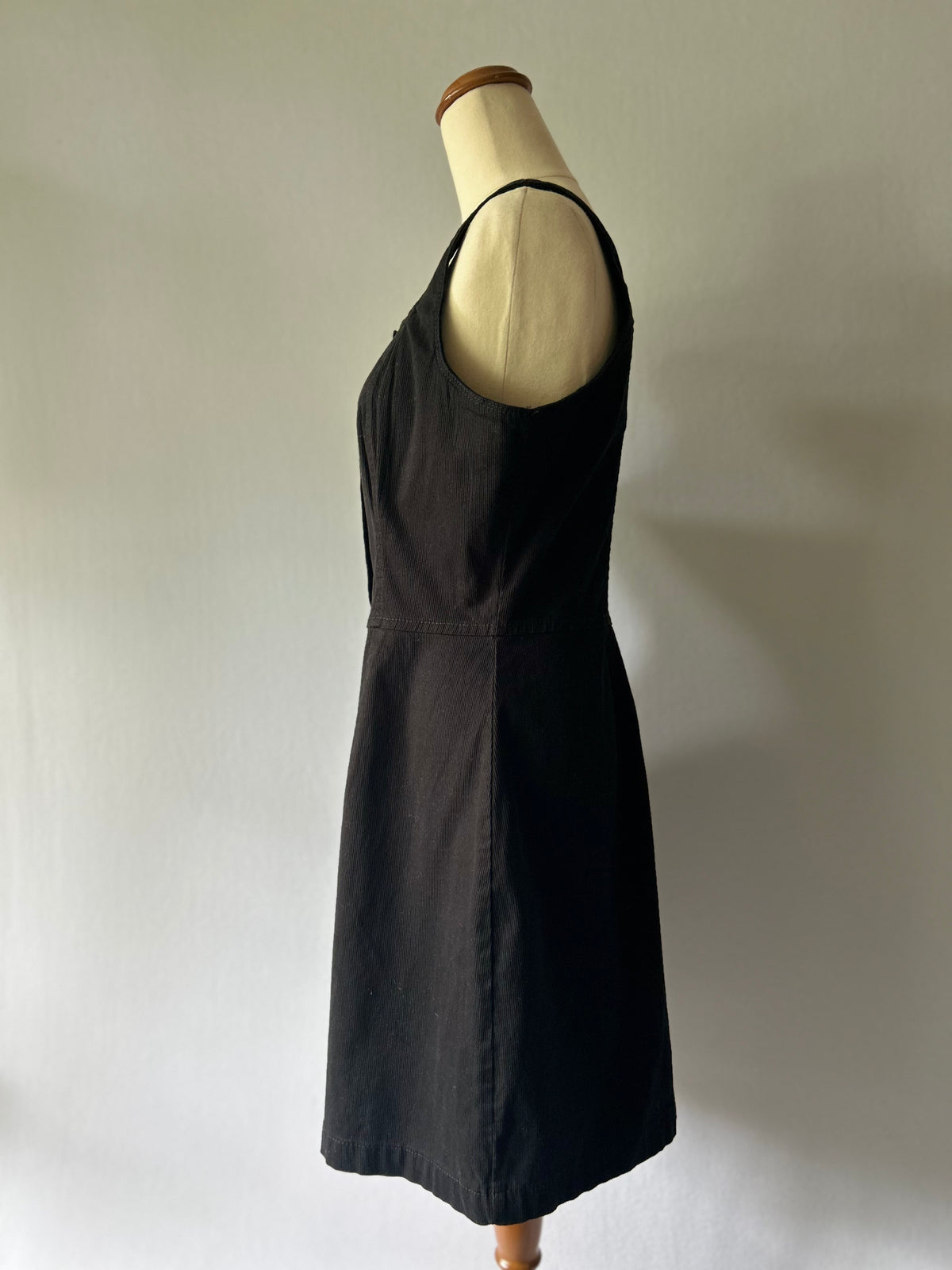 Black Cotton Stretch Button-Through Pinafore Dress - Size 12