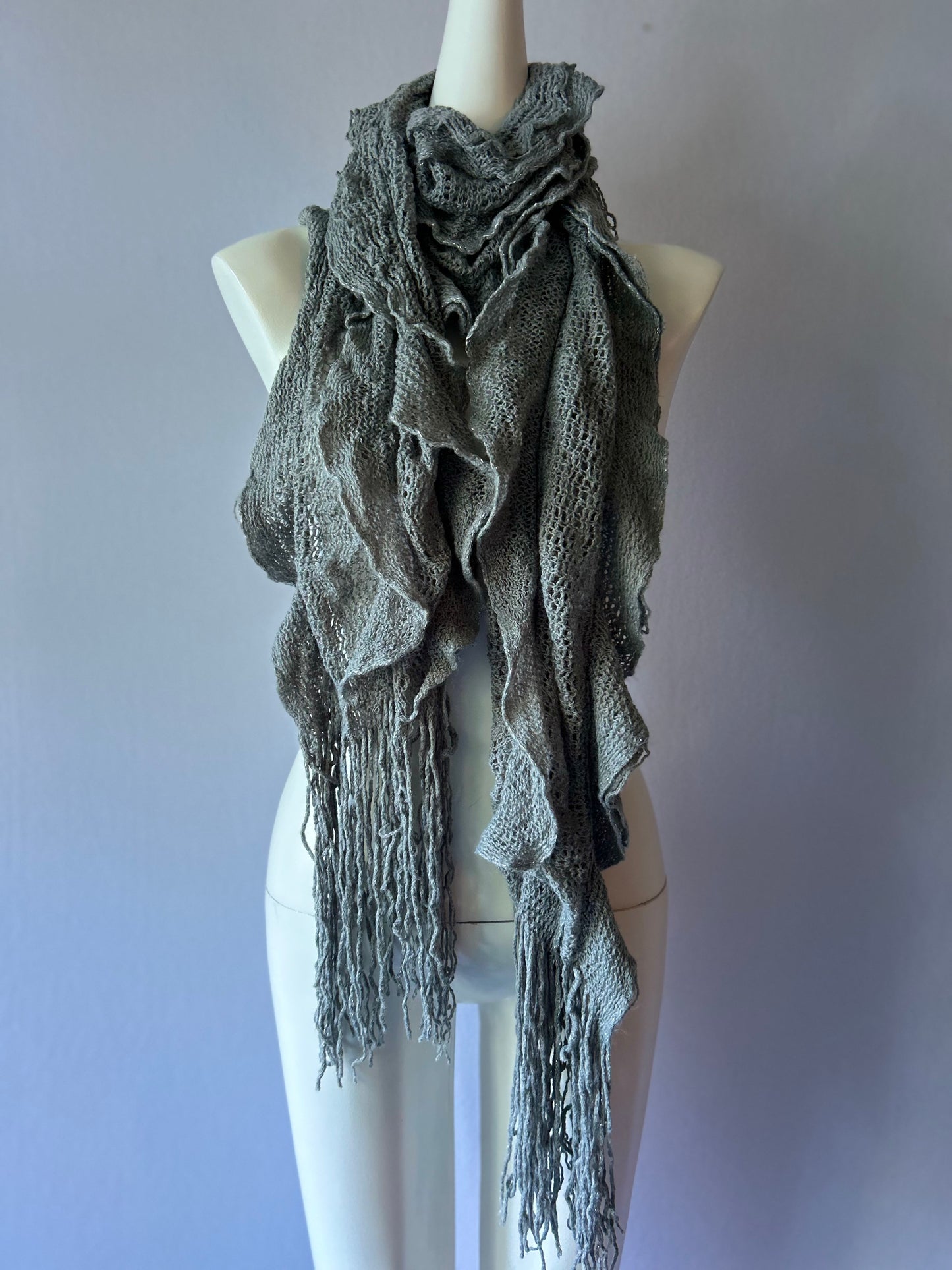 Romantic Lightweight Ruffled Edge Knit Scarf - Heather Slate Grey