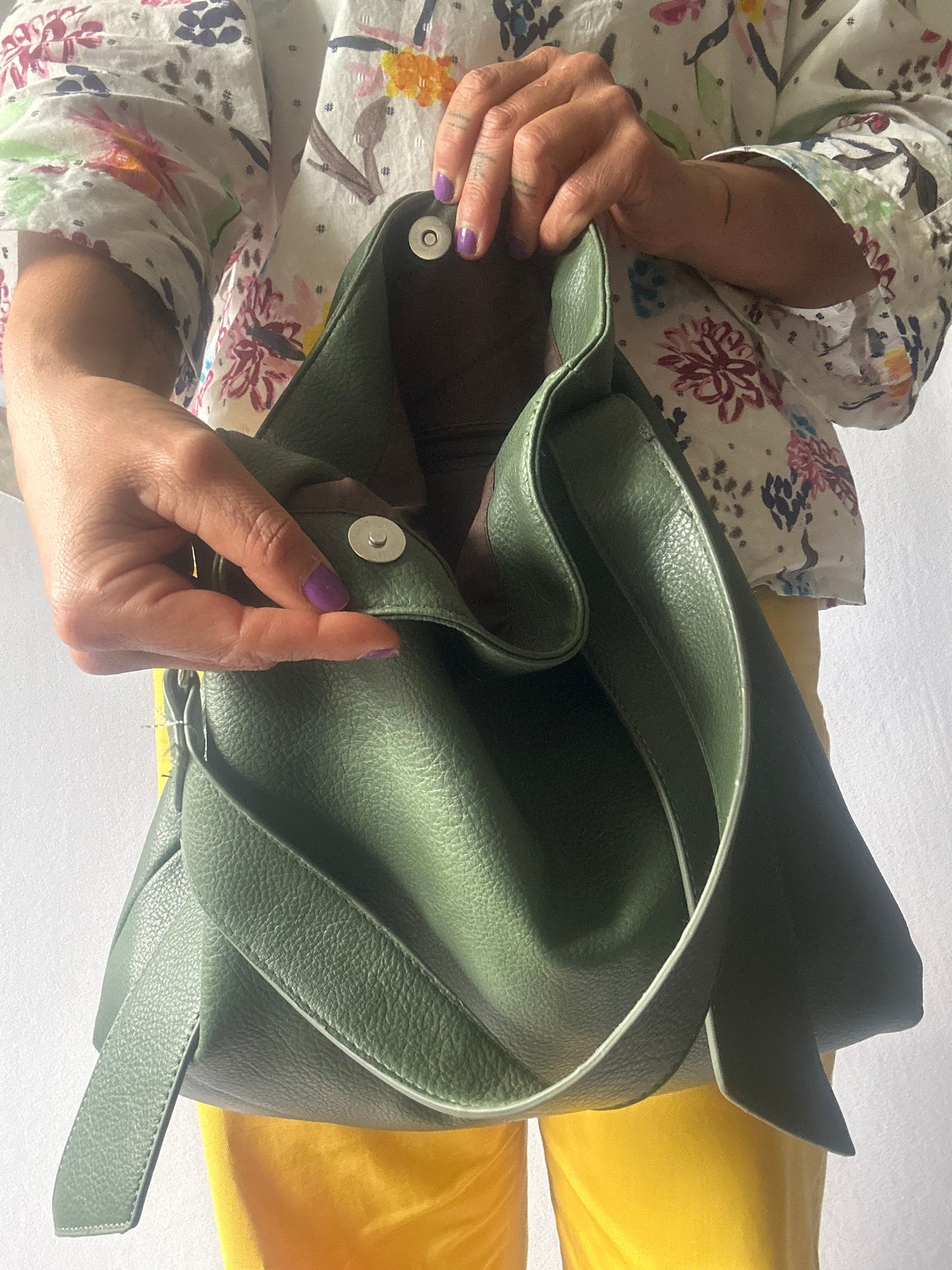 Soft Green Leather Tote Bag
