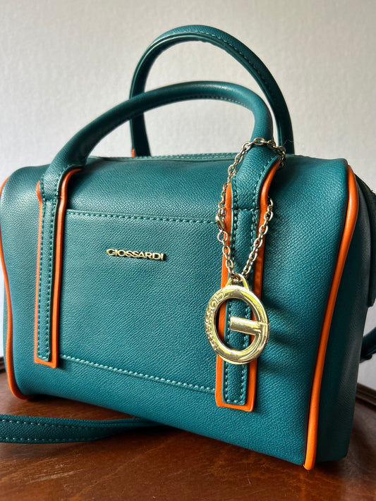 Giossardi Faux-Leather Dual-Strap Bowling Bag - Teal & Orange Detail