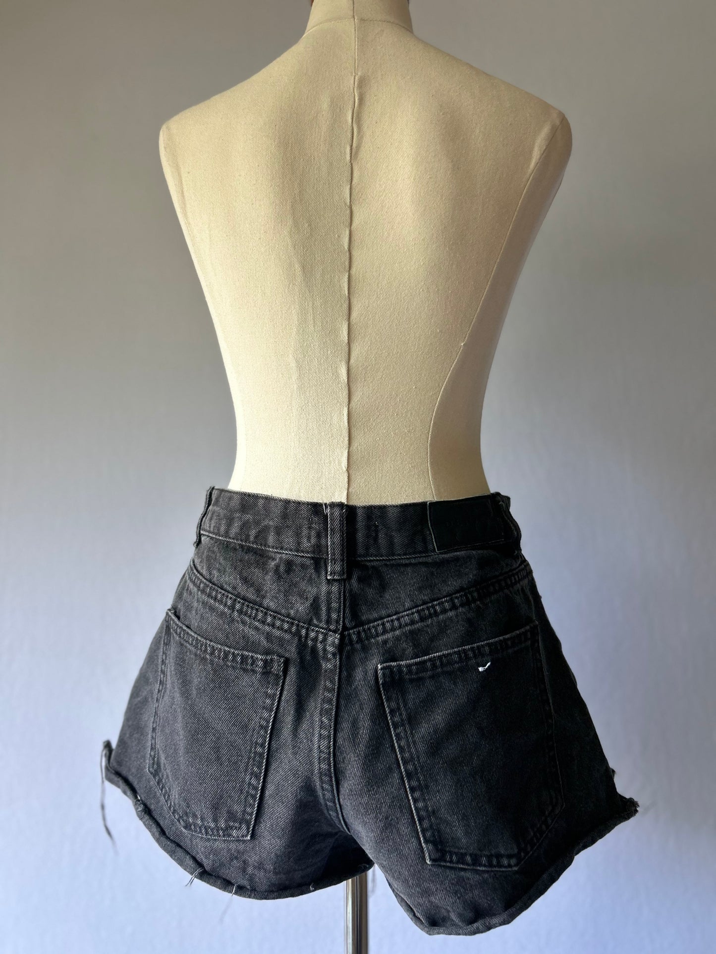 Black High-Waisted Denim Shorts – Size 8