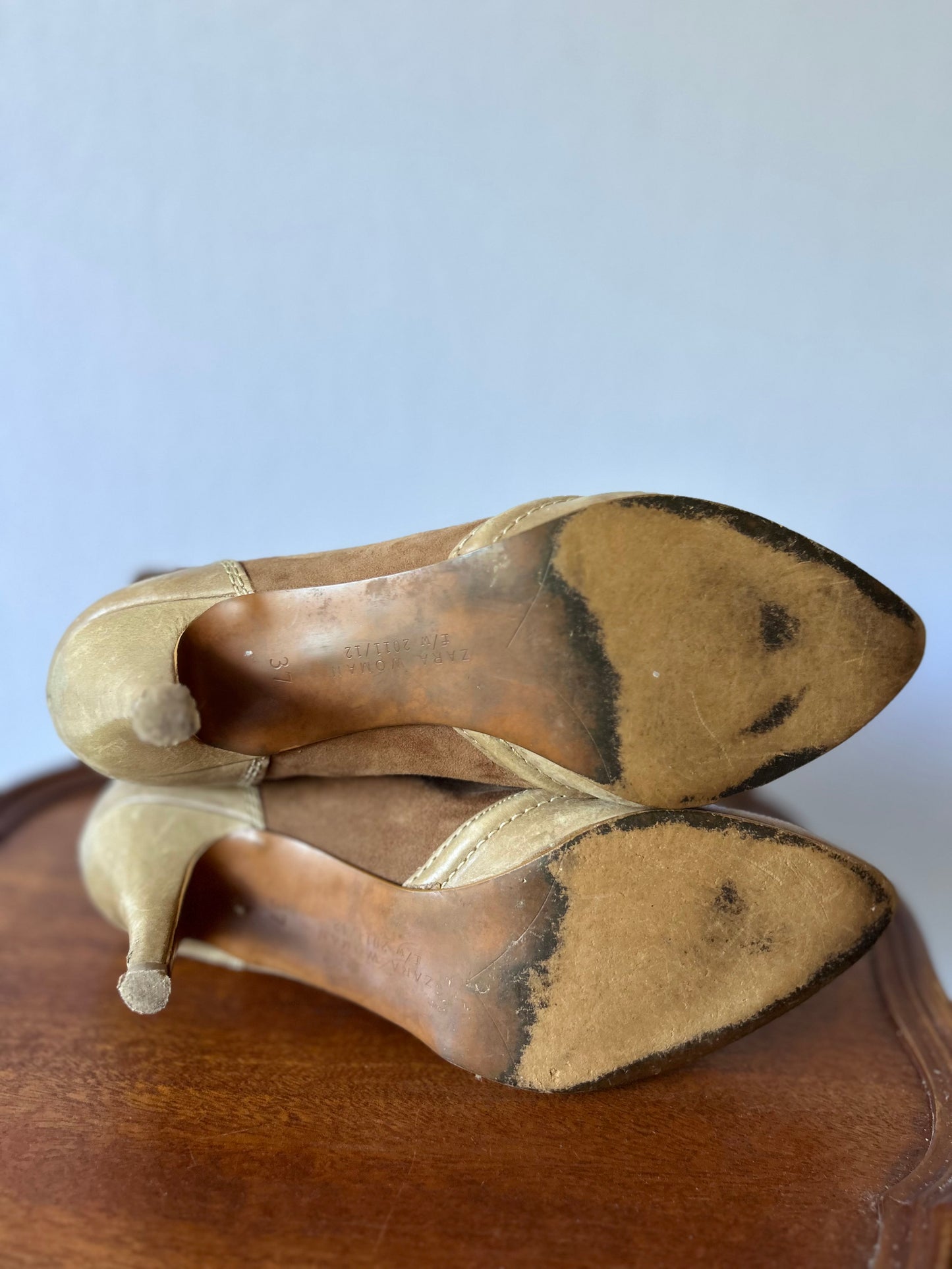 Zara Two-Tone Suede & Leather Lace-Up Ankle Boots - Size 37