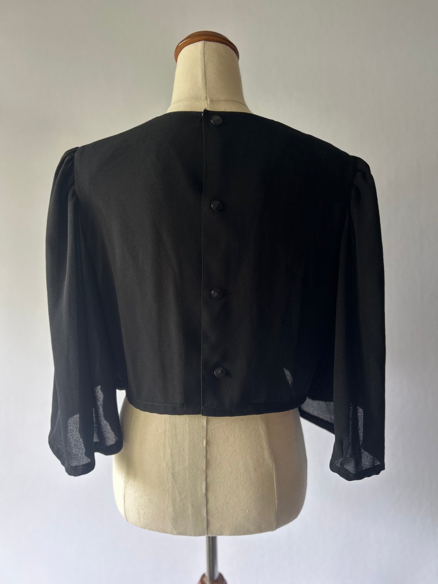 Black Strong Shoulder Cropped Blouse - Size M
