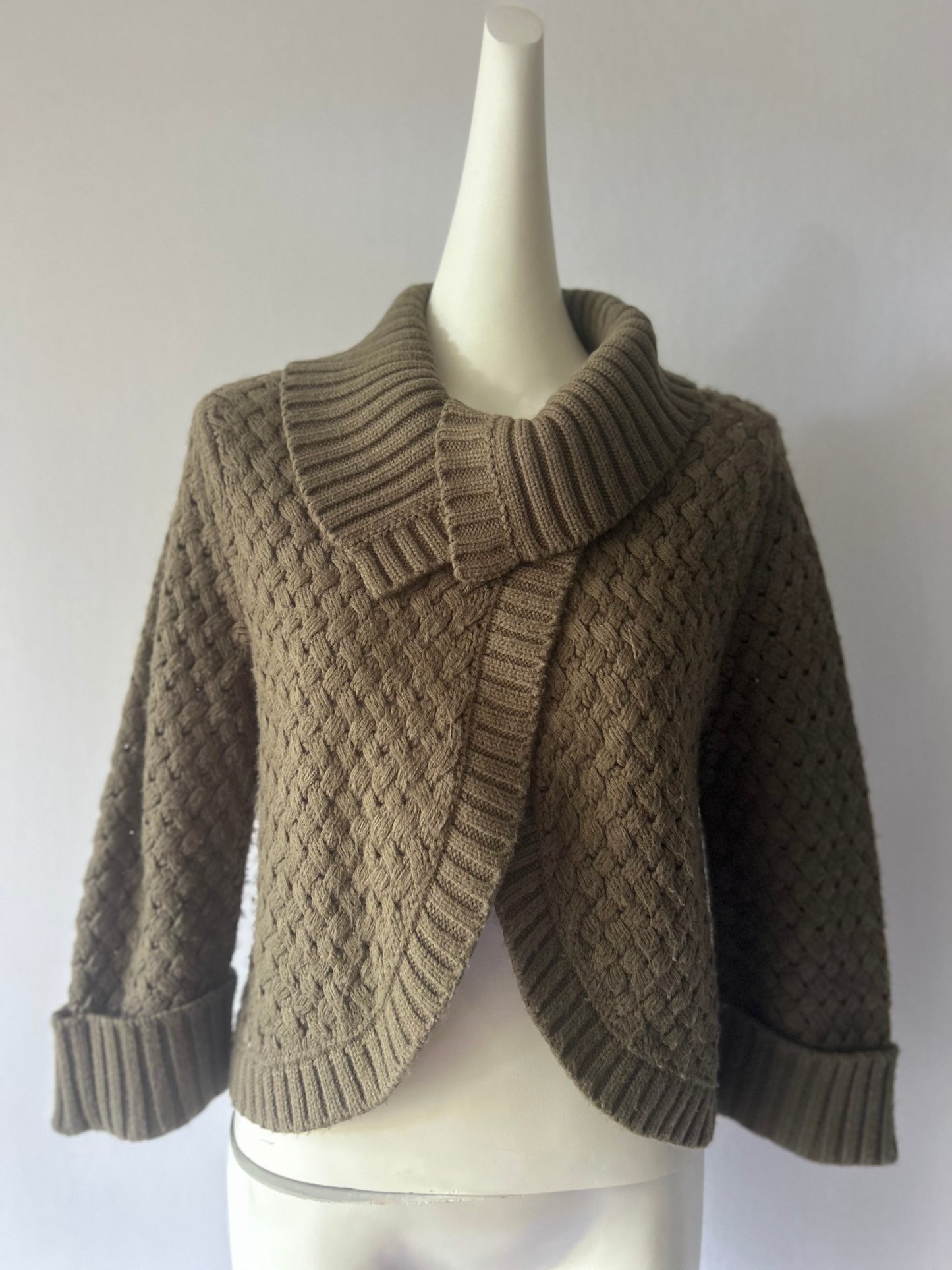 Ribbed Chunky Knit Cardigan - Taupe - Size 40